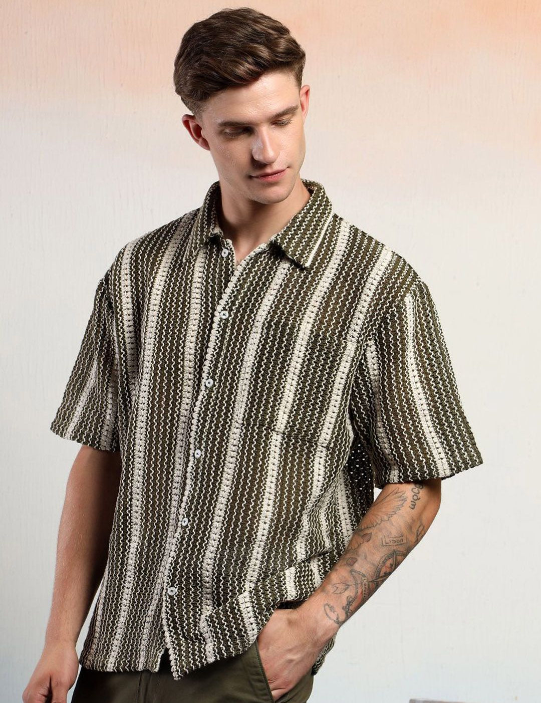 Kotty Men Striped Casual Regular Fit Cotton Shirt