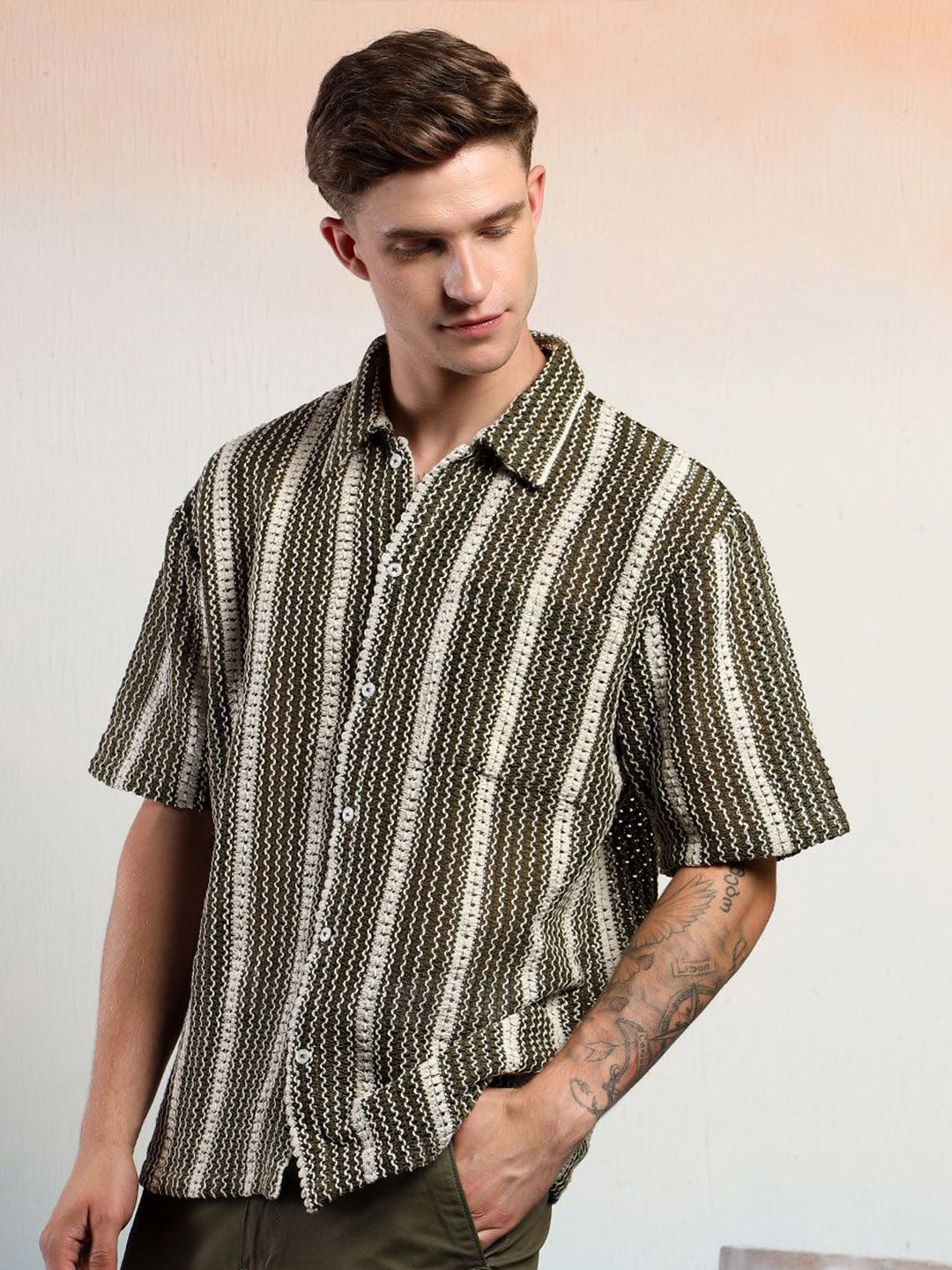 Kotty Men Striped Casual Regular Fit Cotton Shirt