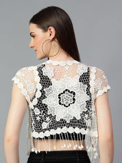 Kotty Women Floral Embellished Round Neck Crop Top