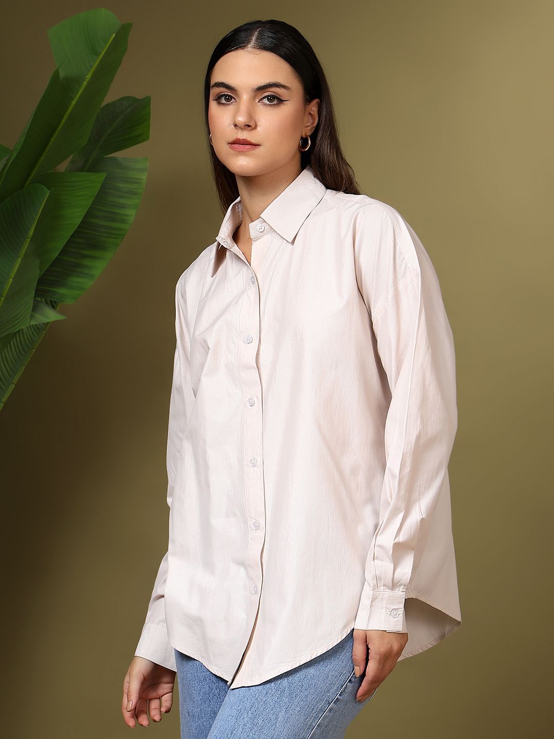 Kotty Women Relaxed Fit Spread Collar Solid Cotton Casual Shirt