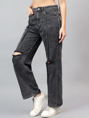 Kotty Women Straight Fit High-Rise Low Distress Cotton Stretchable Jeans