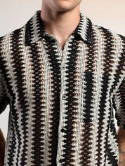 Kotty Vertical Stripes Cotton Spread Collar Short Sleeves Shirt