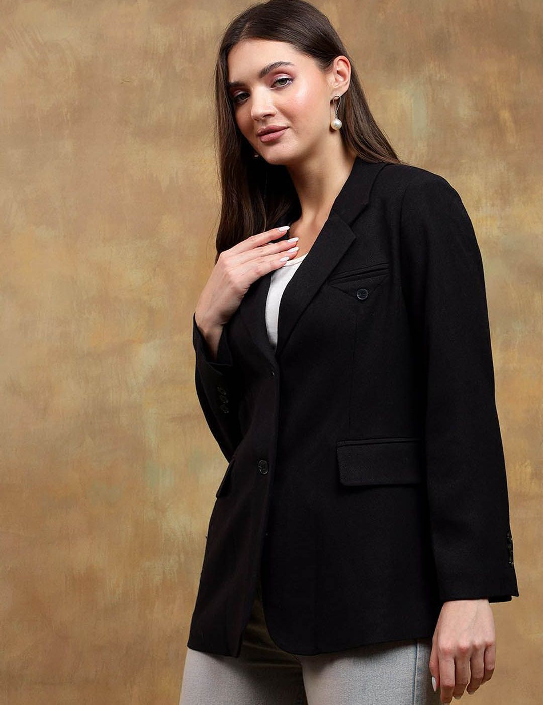 Kotty Solid Notched Lapel Overcoat