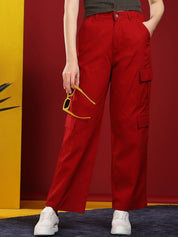 Kotty Women Jean Straight Fit High-Rise Stretchable Cargo Jeans