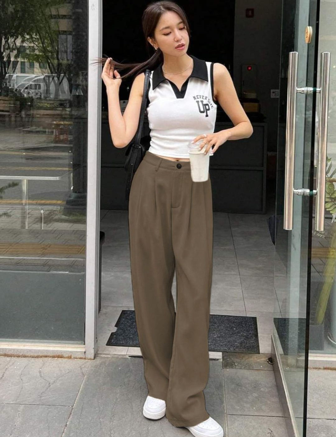 Kotty Women Relaxed Straight Leg Wide Leg High-Rise Pleated Trousers