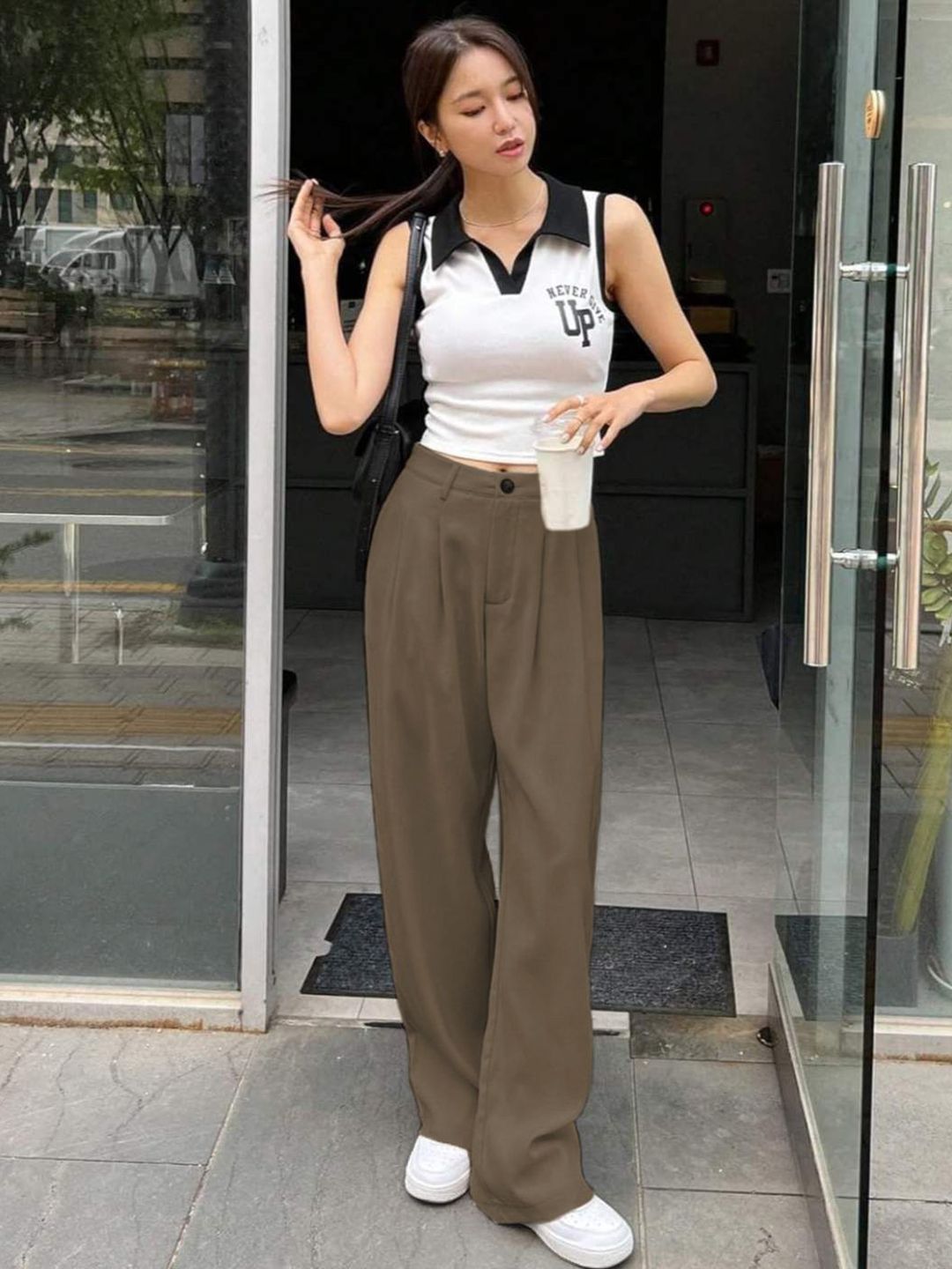 Kotty Women Relaxed Straight Leg Wide Leg High-Rise Pleated Trousers