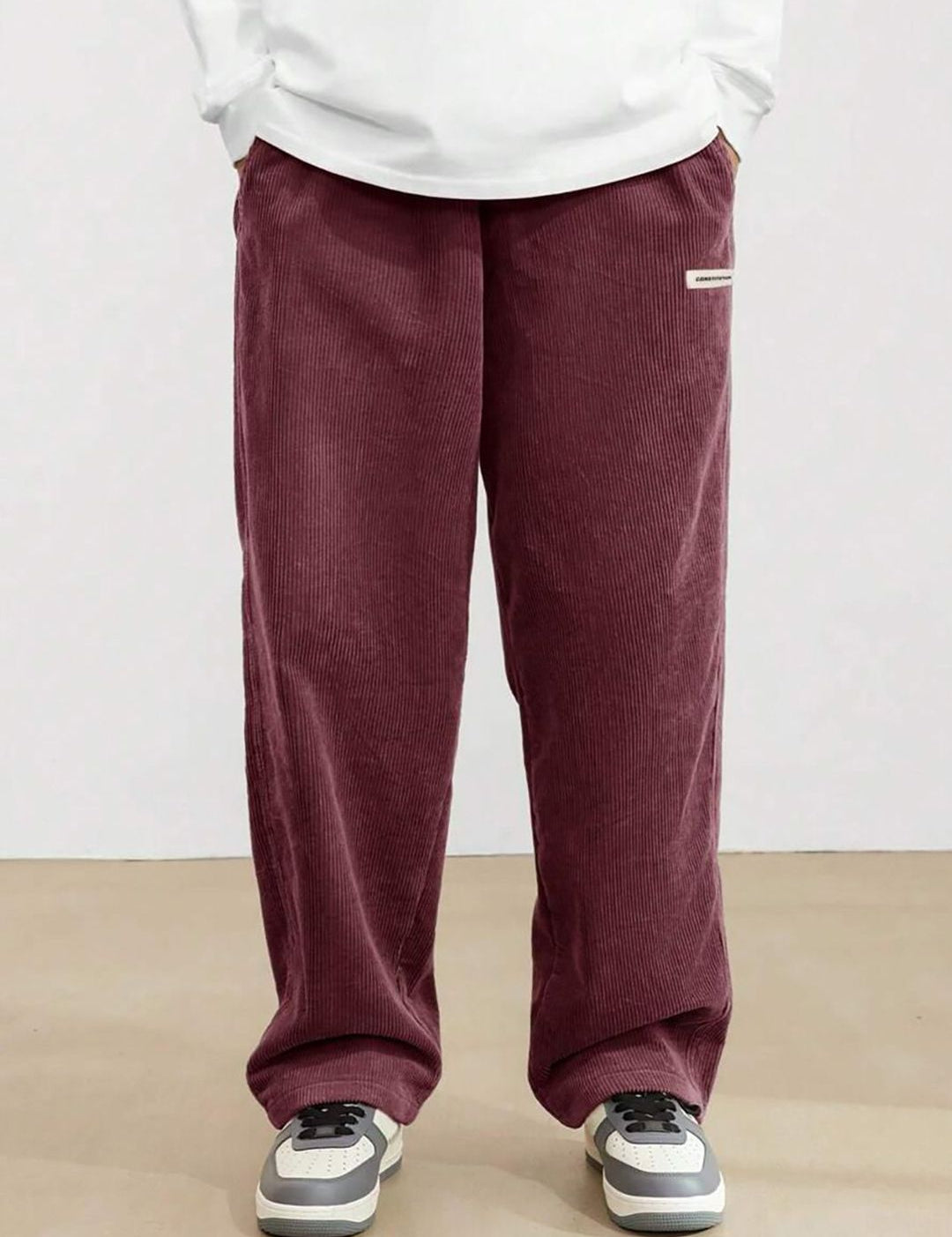 Kotty Men Relaxed Loose Fit High-Rise Cotton Corduroy Trousers