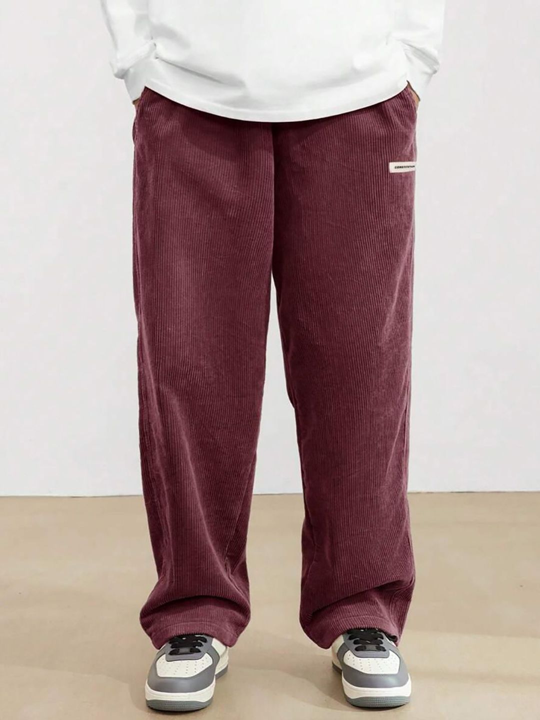 Kotty Men Relaxed Loose Fit High-Rise Cotton Corduroy Trousers