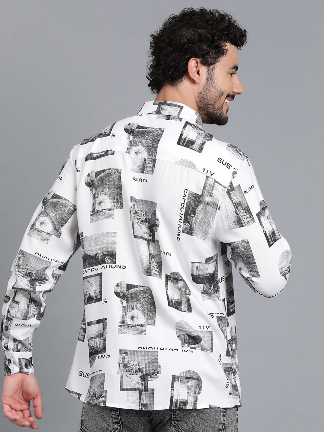 Kotty Men Spread Collar Graphic Printed Cotton Casual Shirt