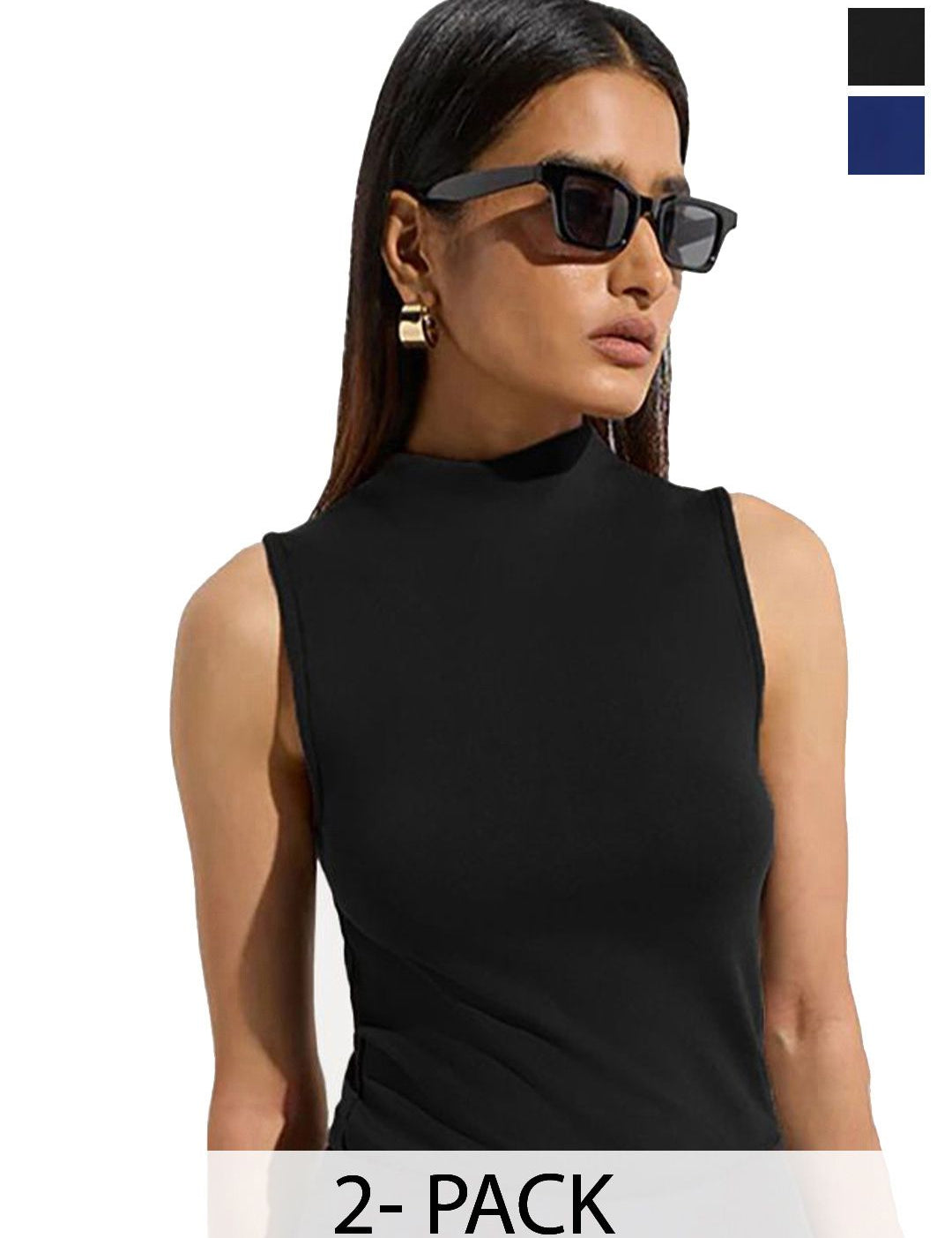 Kotty Pack Of 2 Solid High Neck Sleeveless Fitted Top