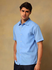 Kotty Men Comfort Fit Solid Spread Collar Linen Casual Shirt