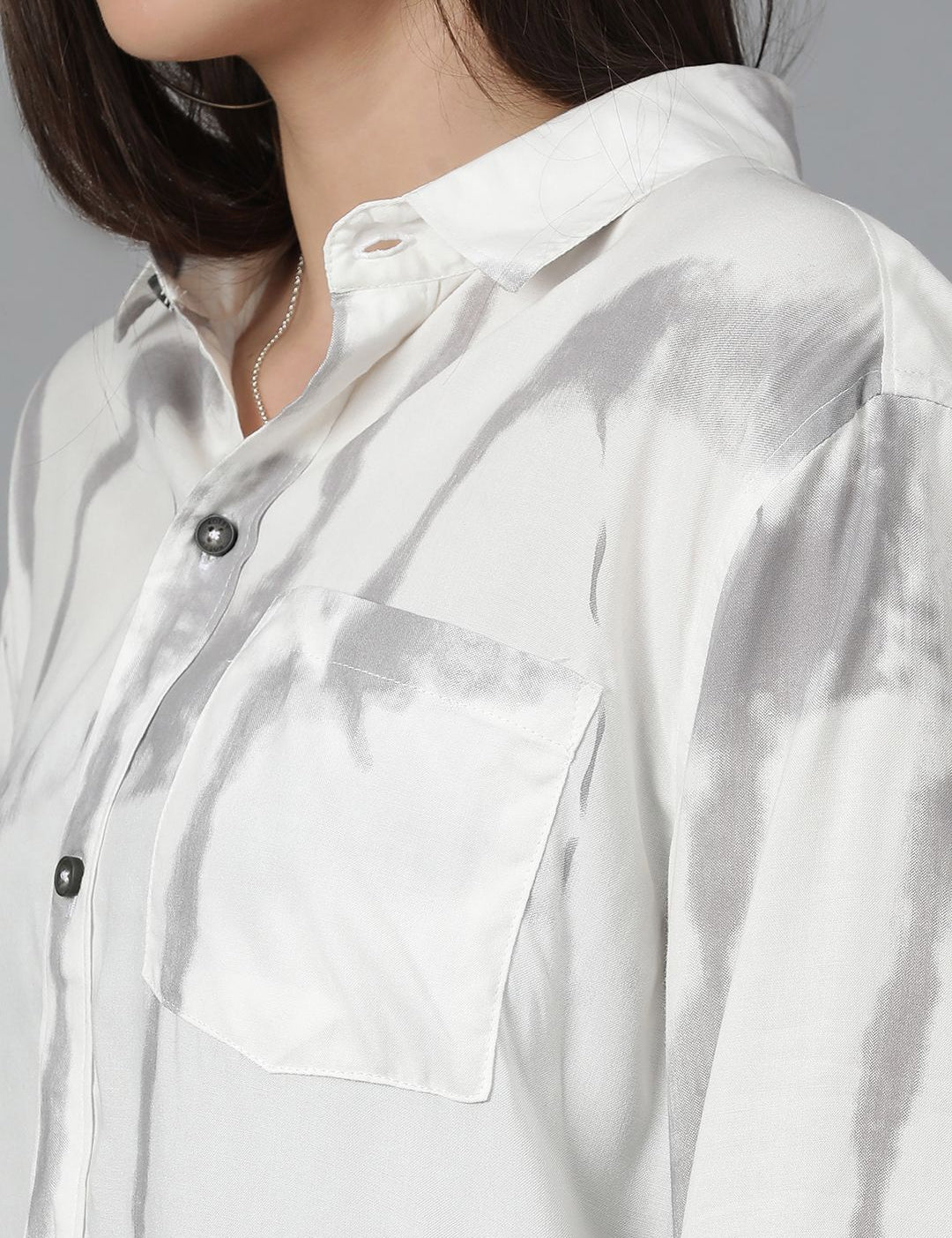 Kotty Women Spread Collar Abstract Printed Cotton Oversized Casual Shirt