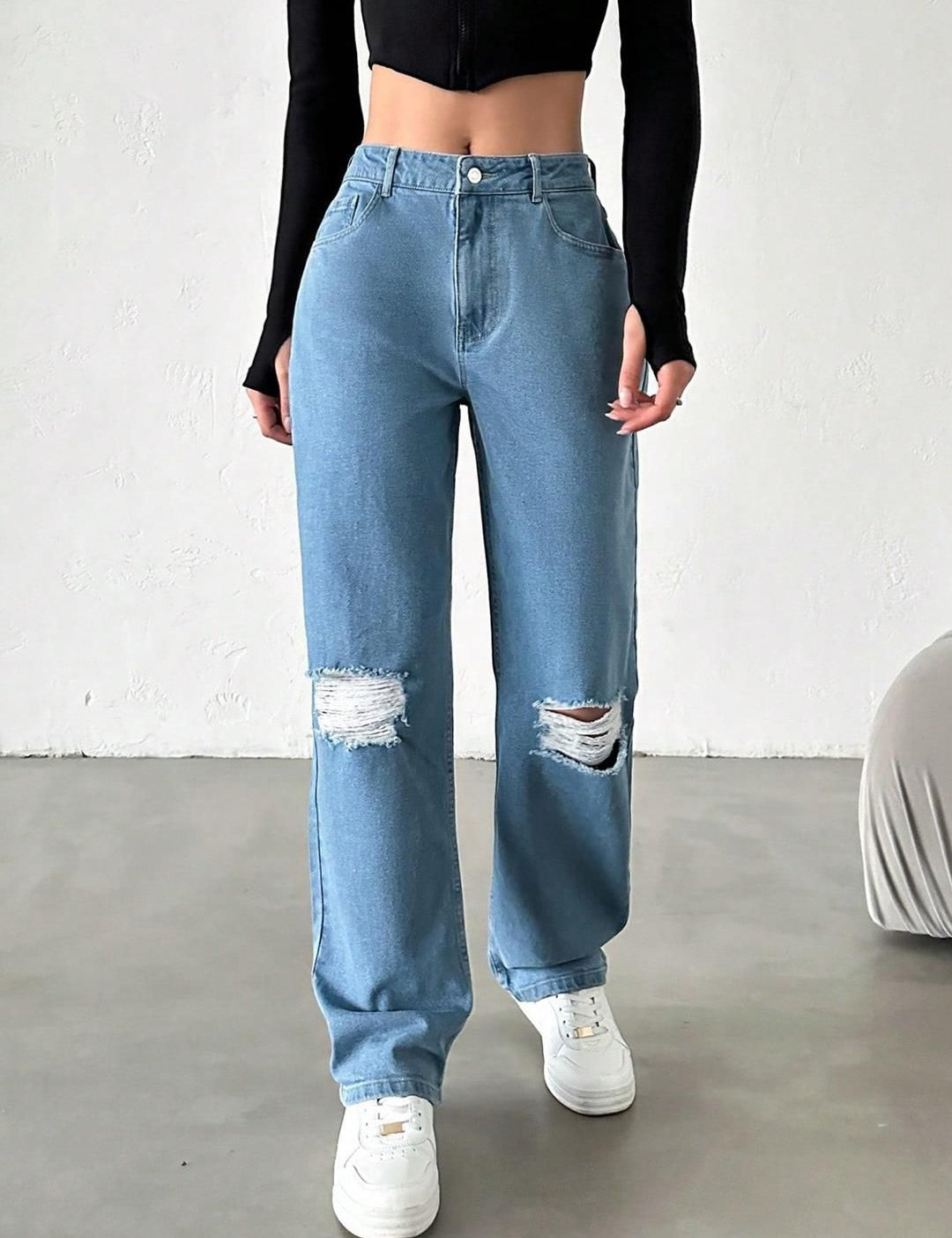 Kotty Women Straight Fit High-Rise Highly Distressed Stretchable Jeans