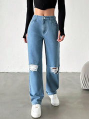 Kotty Women Straight Fit High-Rise Highly Distressed Stretchable Jeans