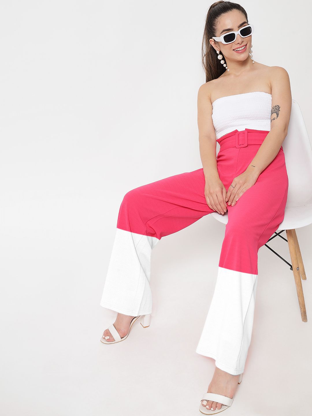 Kotty Women Colourblocked High-Rise Easy Wash Straight Pants Trousers