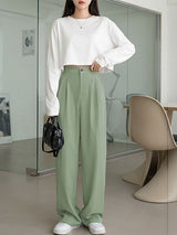 Green Regular Fit High-Rise Trousers for Women | Kotty