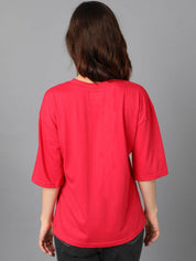 Kotty Women Typography Printed Drop-Shoulder Sleeves T-shirt