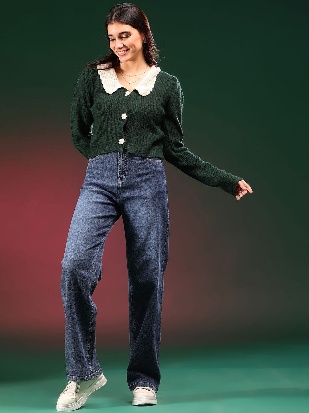 Kotty Women Straight Fit High-Rise Stretchable Cotton Jeans