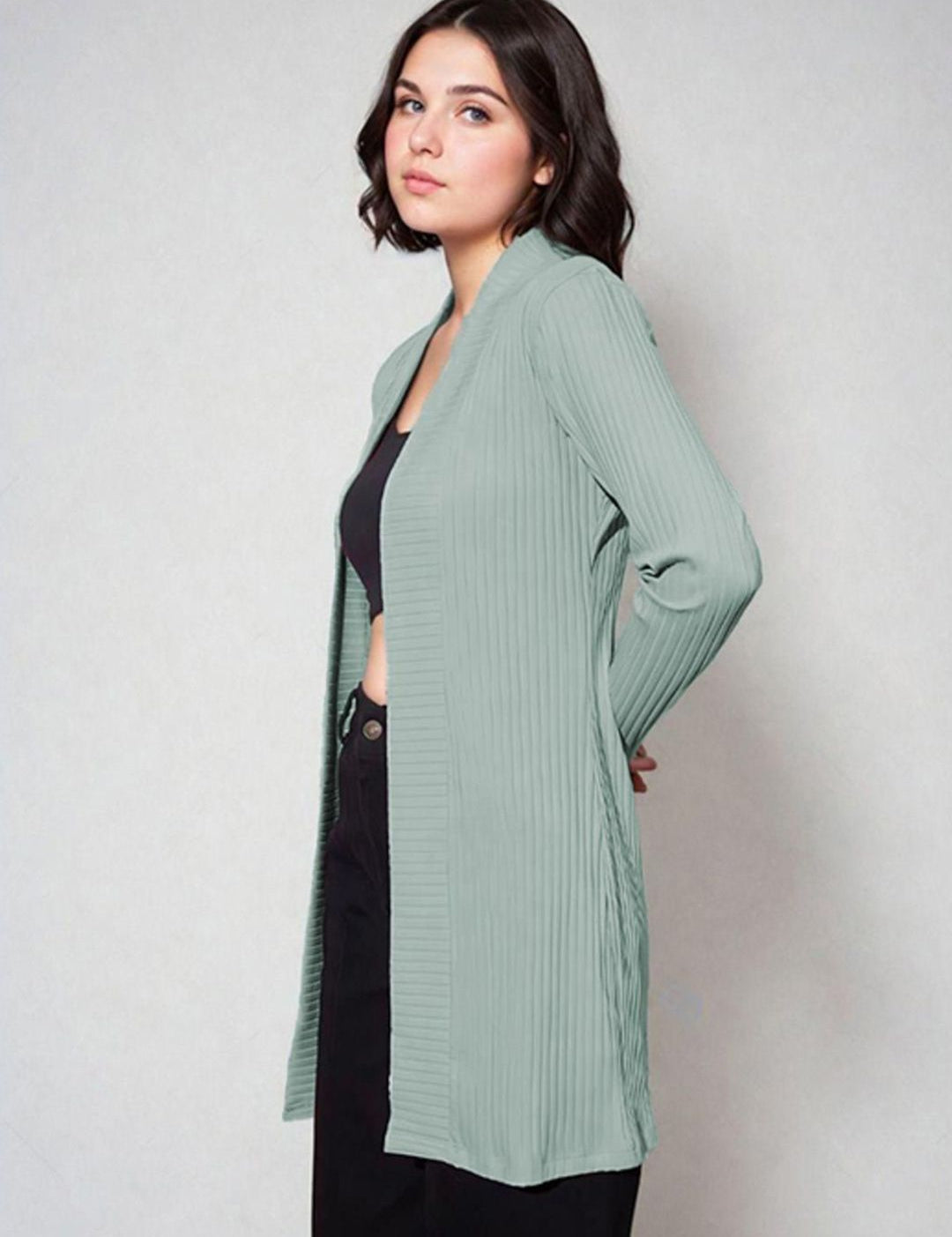 Kotty Shawl Collar Long Sleeves Longline Open Front Shrug