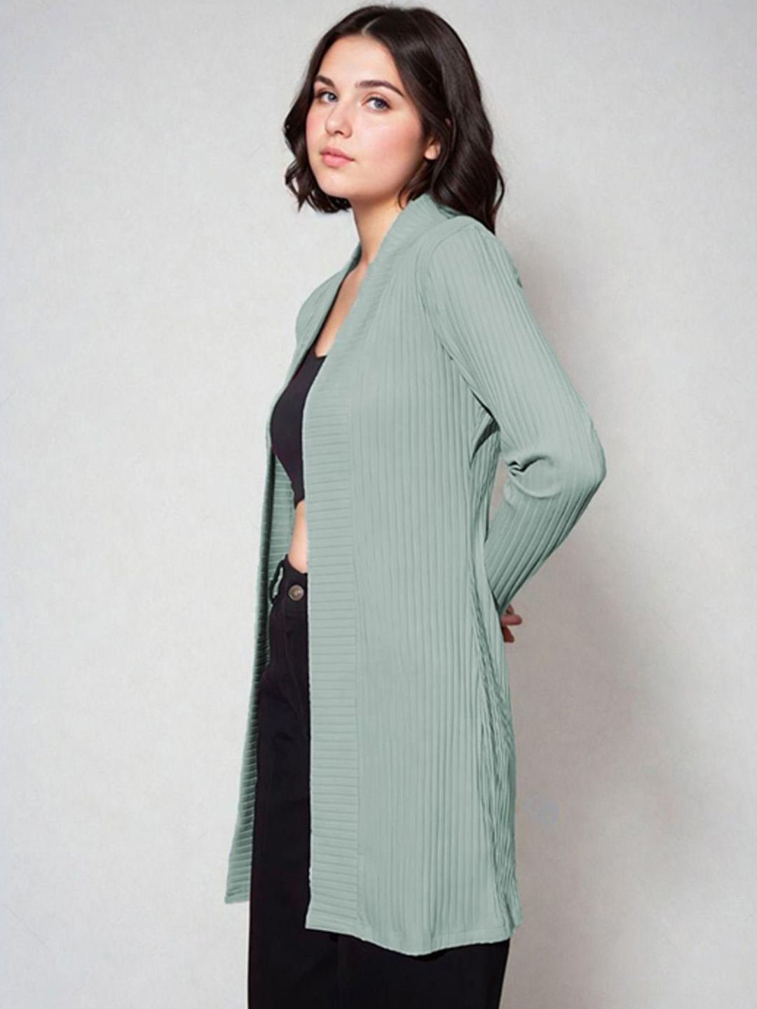 Kotty Shawl Collar Long Sleeves Longline Open Front Shrug