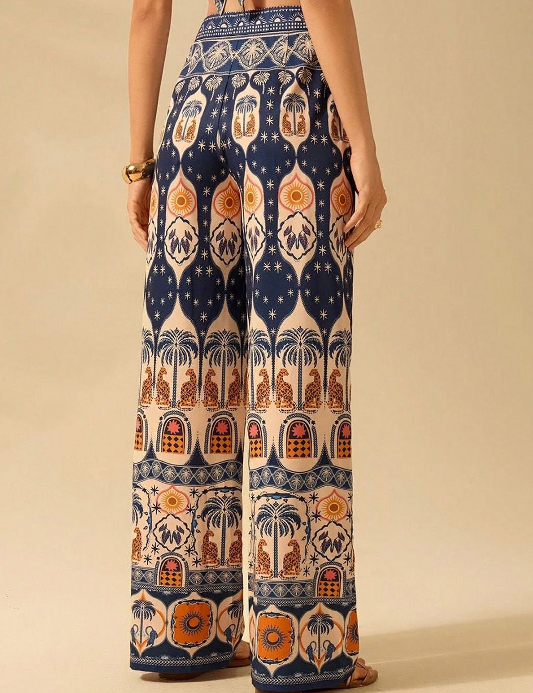Kotty Women Ethnic Motifs Printed Relaxed Flared High-Rise Trousers
