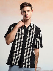 Kotty Vertical Stripes Cotton Spread Collar Short Sleeves Shirt