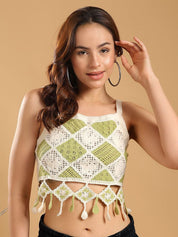 Kotty Women Self Design Emboidered Cotton Crop Regular Top