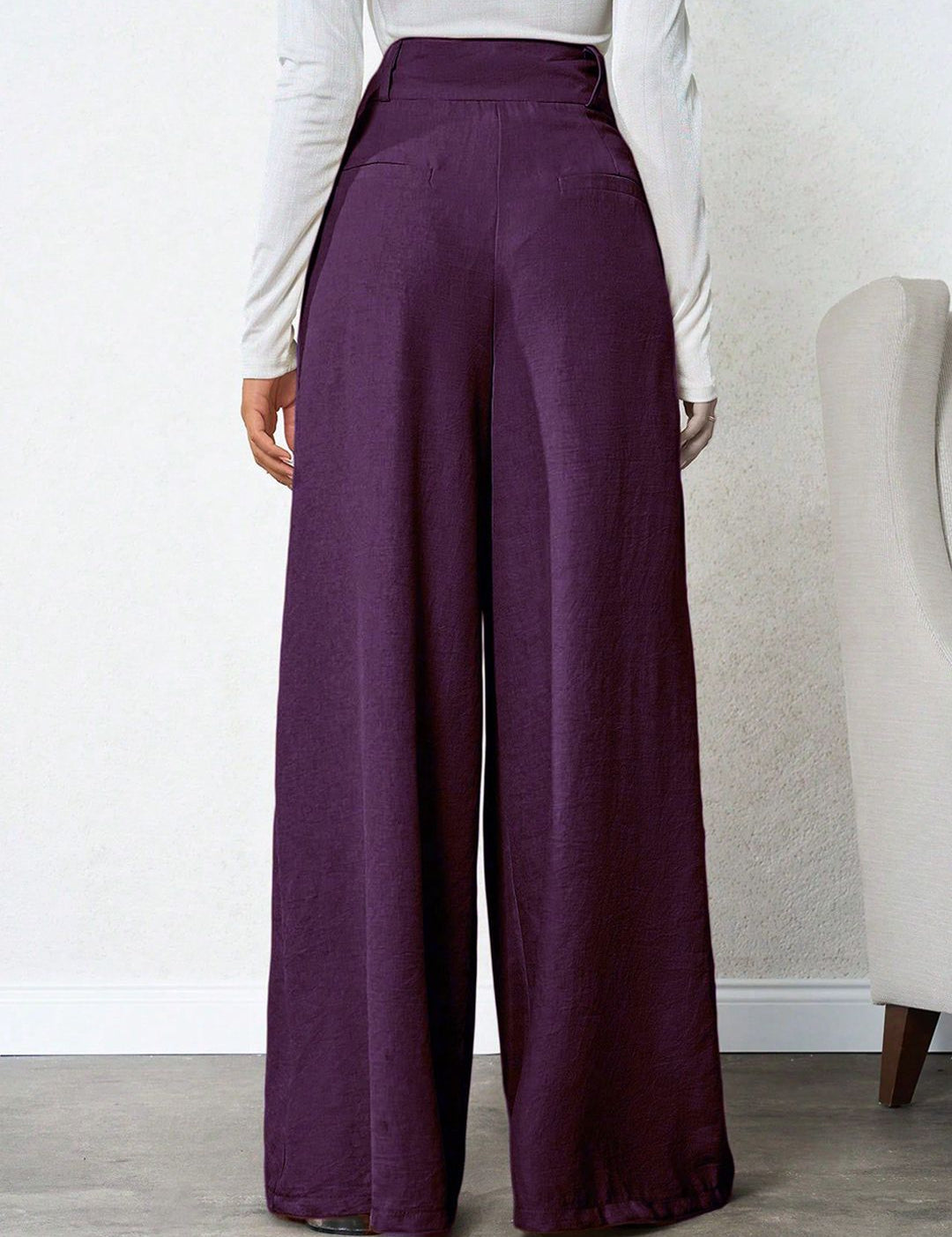 Kotty Women Relaxed Straight Leg Loose Fit High-Rise Wrinkle Free Trousers