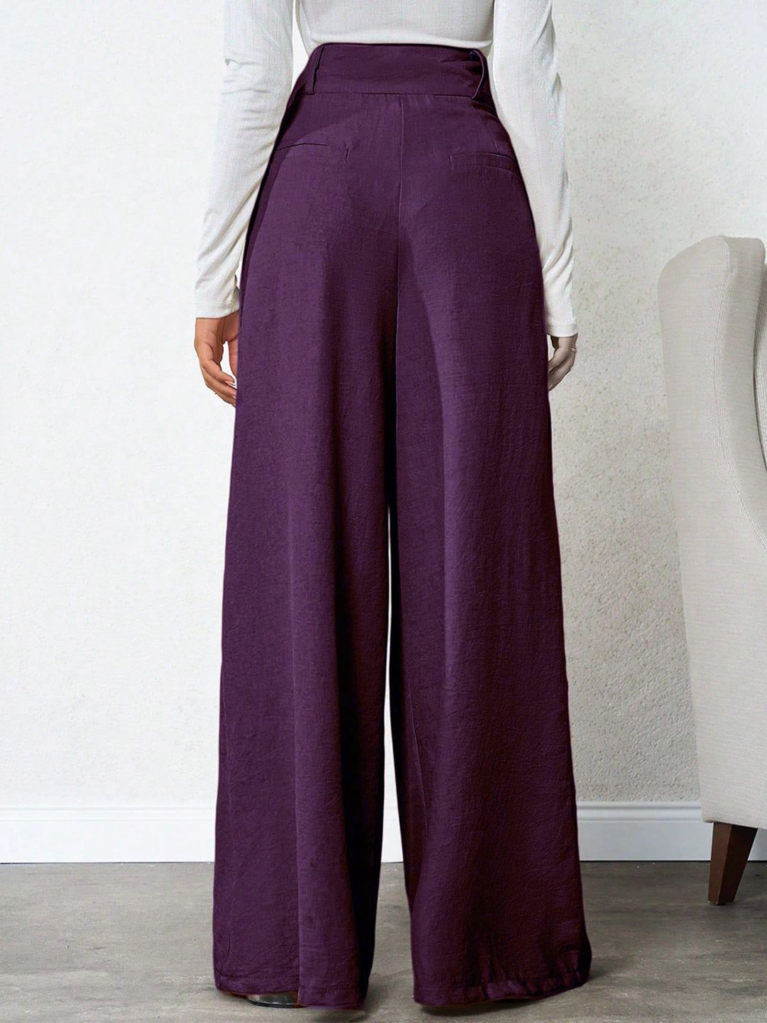 Kotty Women Relaxed Straight Leg Loose Fit High-Rise Wrinkle Free Trousers