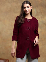 Kotty Women Solid Overcoat with Mock Button