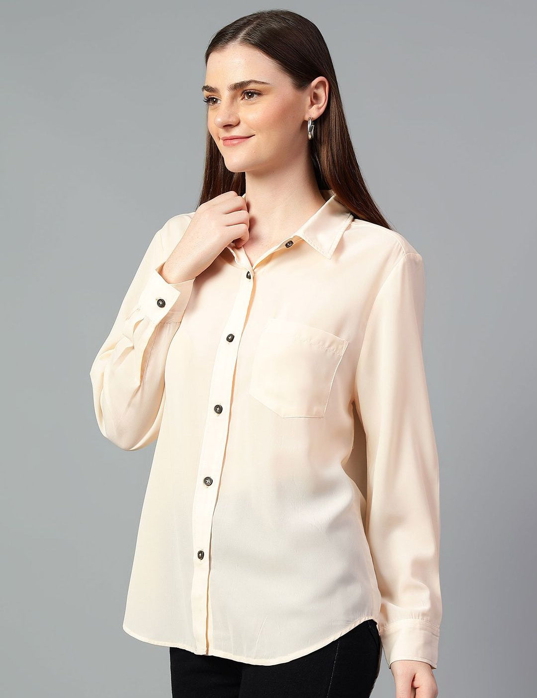 Kotty Women Comfort Spread Collar Solid Oversized Casual Shirt