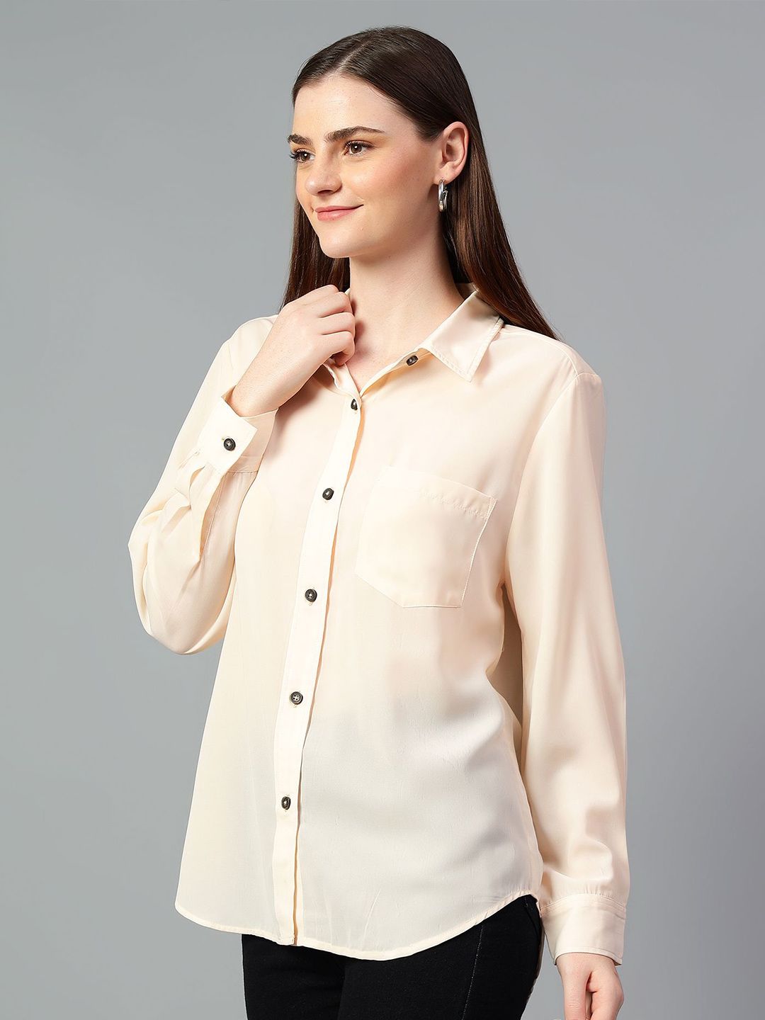 Kotty Women Comfort Spread Collar Solid Oversized Casual Shirt