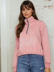 Kotty Women Typography Printed High Neck Zip Full Sleeve Pullover Sweatshirt