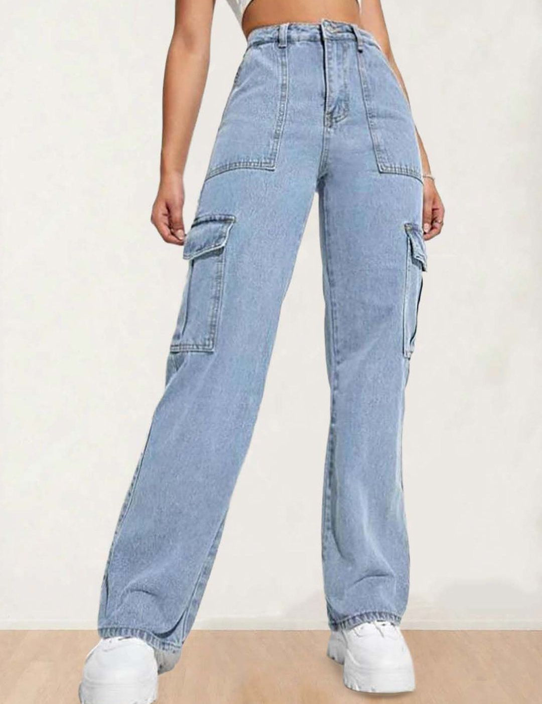 Kotty Women Regular Fit High-Rise Stretchable Cotton Cargo Jeans