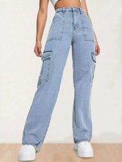 Kotty Women Regular Fit High-Rise Stretchable Cotton Cargo Jeans