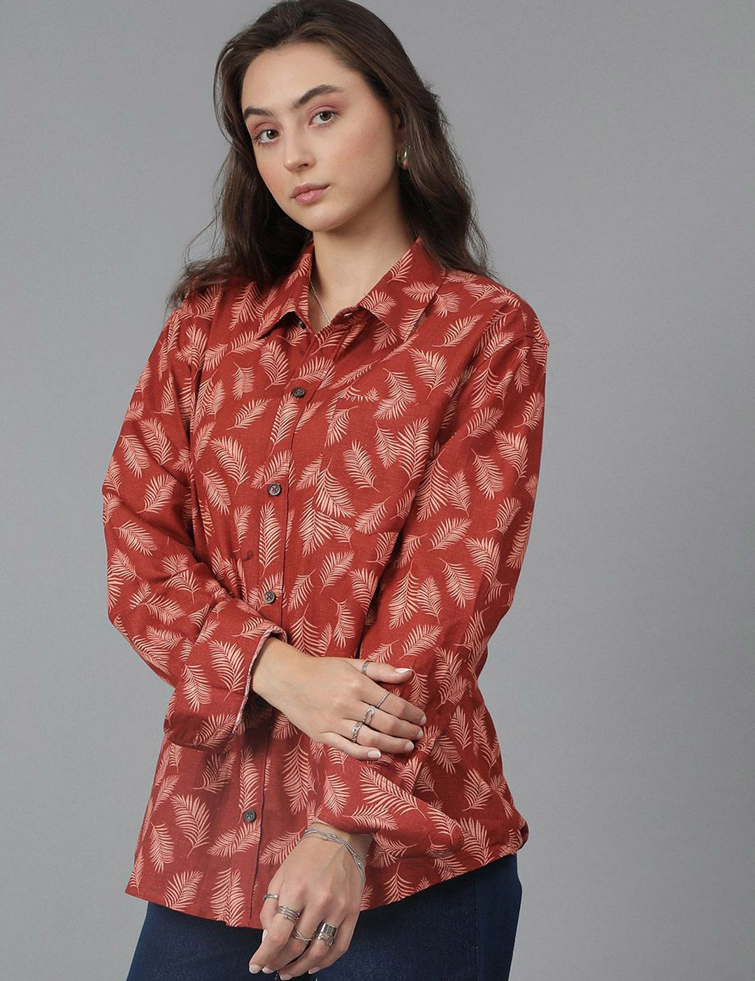 Kotty Women Floral Opaque Printed Casual Oversized Shirt