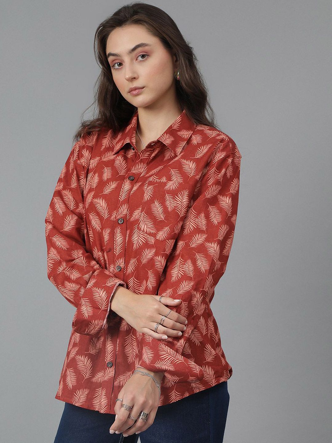 Kotty Women Floral Opaque Printed Casual Oversized Shirt