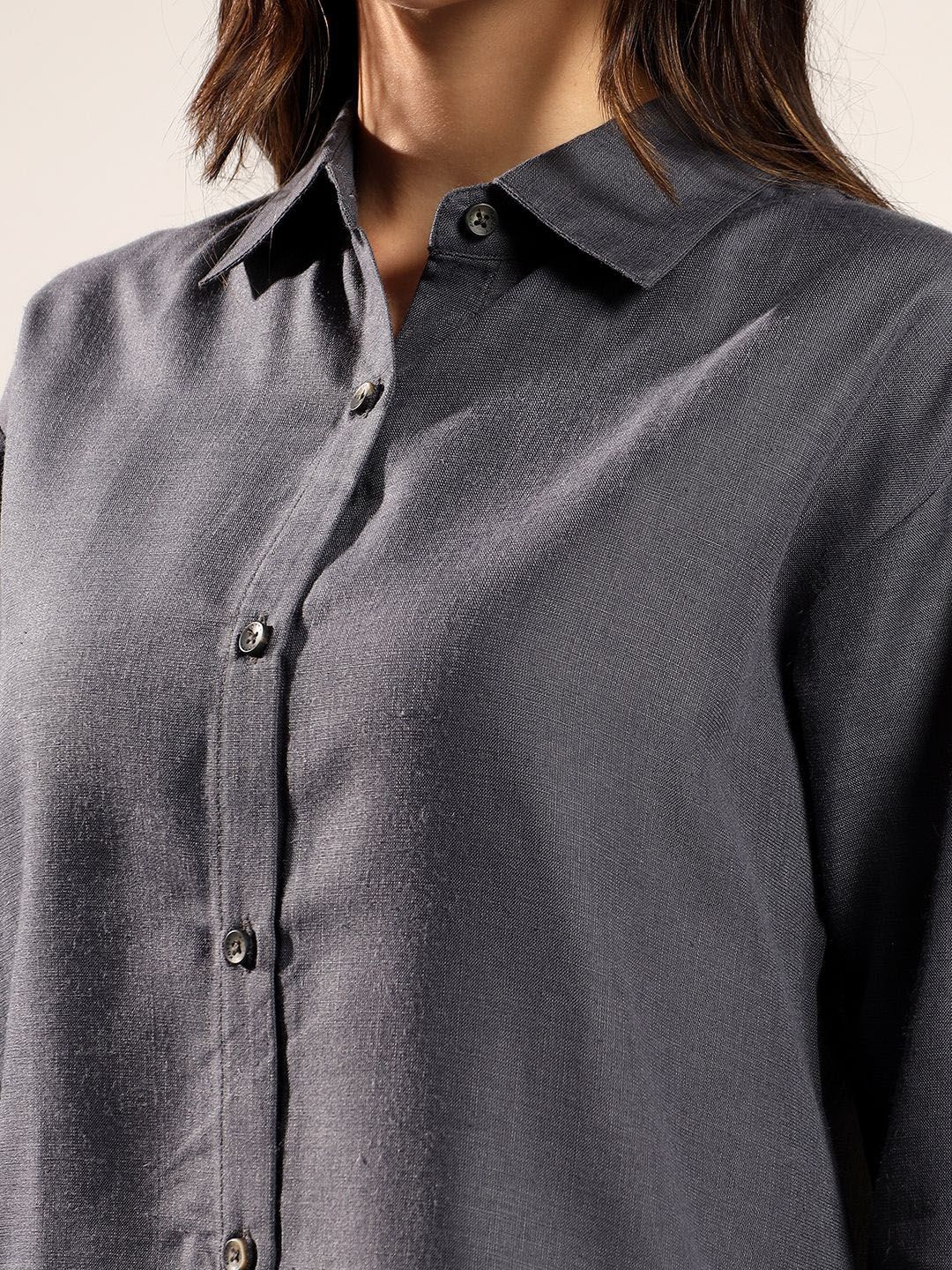 Kotty Women Relaxed Fit Solid Spread Collar Cotton Casual Shirt