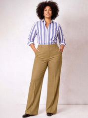 Khaki Wide Leg High-Rise Pants for Women – Chic Solid Design | Kotty