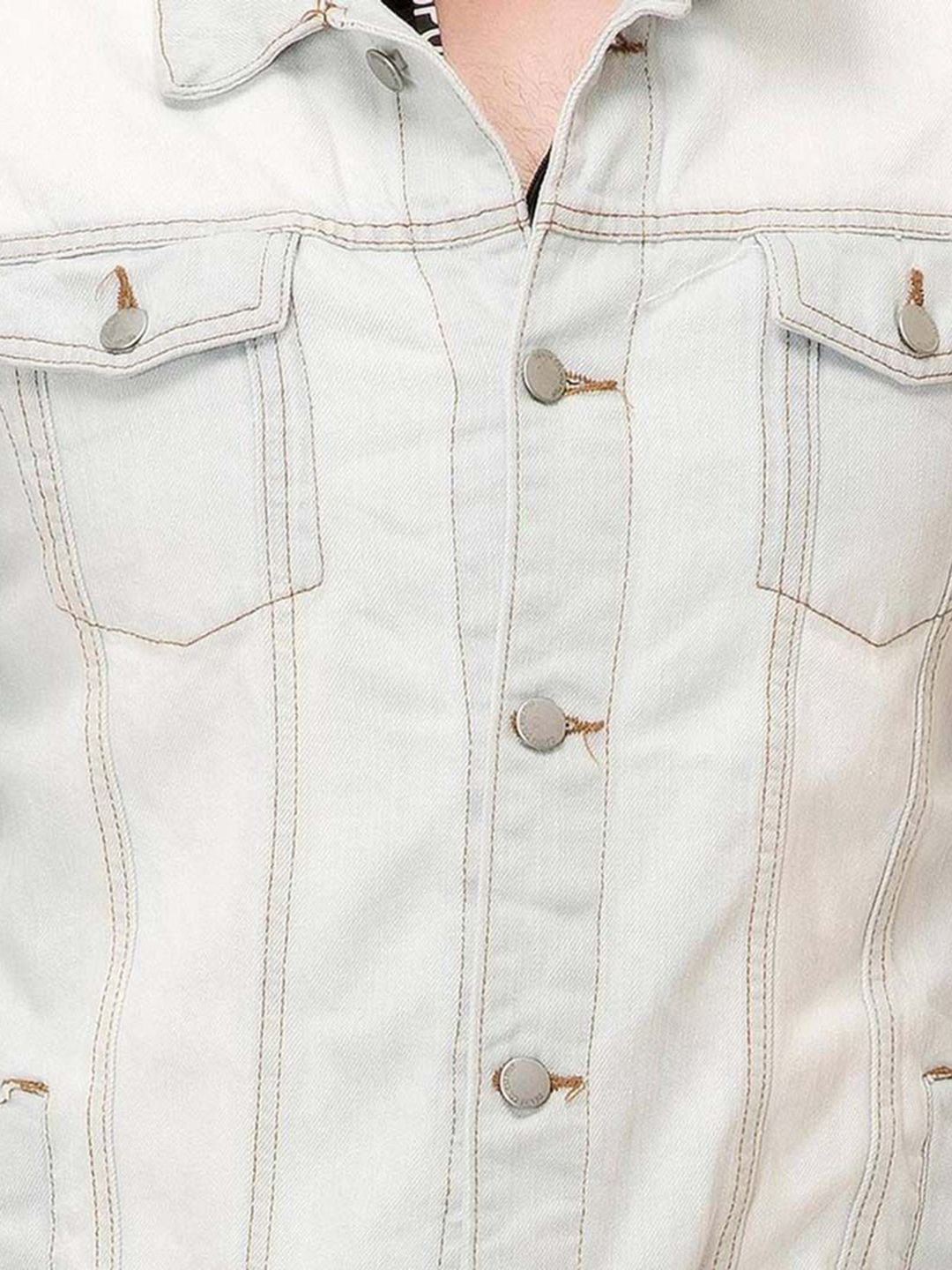 Kotty Men Spread Collar Solid Denim Jacket