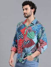 Kotty Men Spread Collar Ethnic Motifs Printed Cotton Casual Shirt