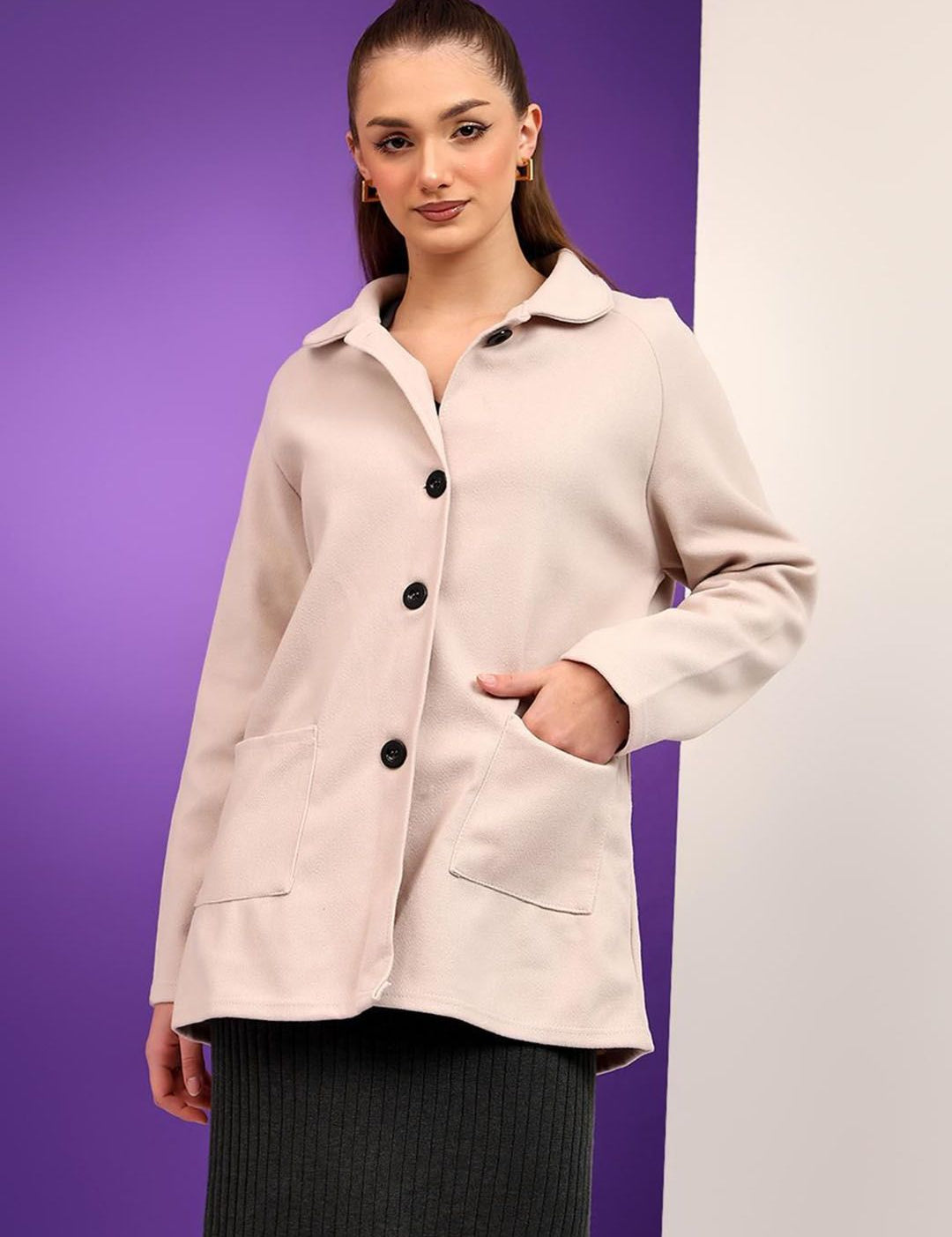 Kotty  Women Shirt Collar Single-Breasted Overcoat