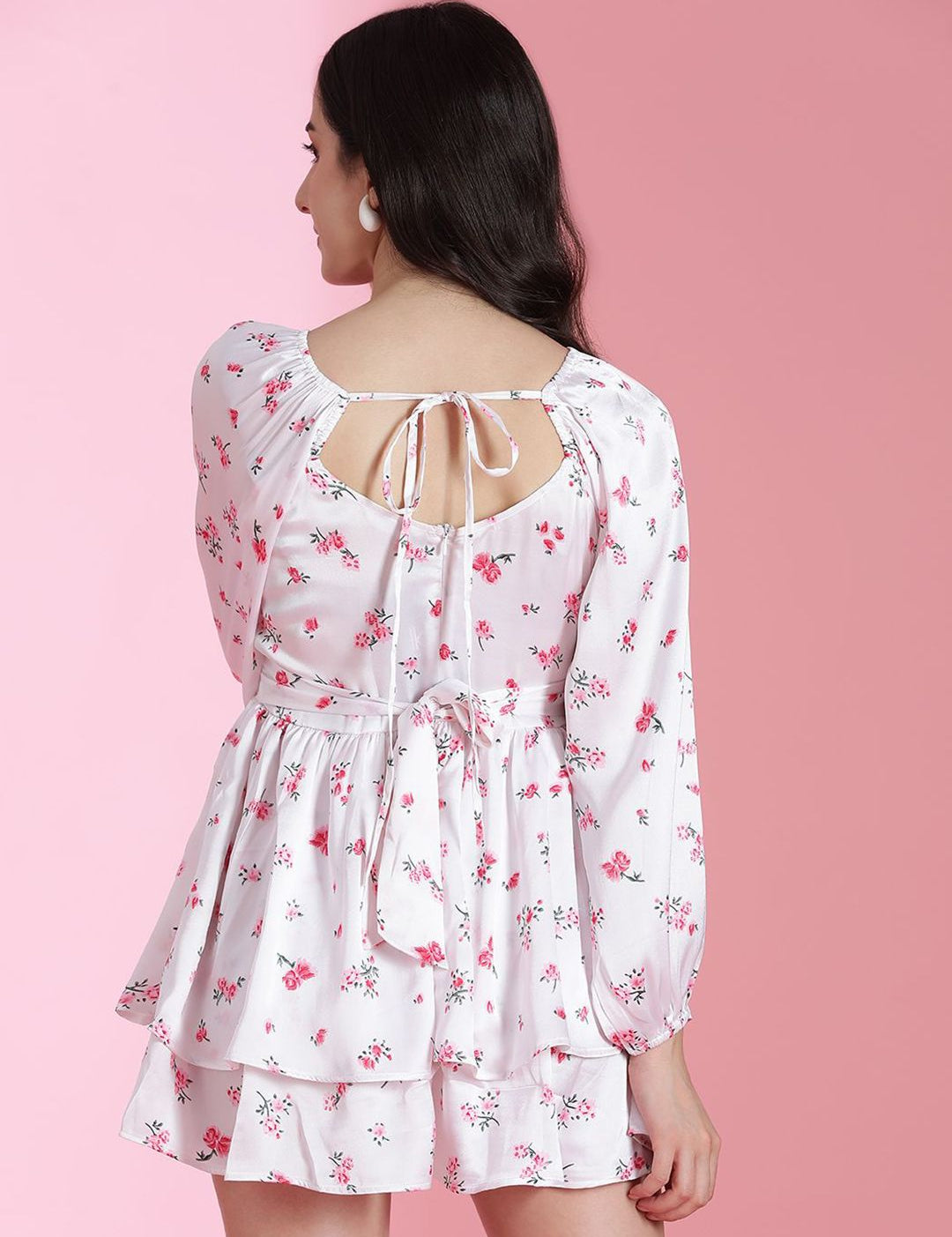 Kotty Floral Printed Puff Sleeve V-Neck Fit & Flare Mini Dress