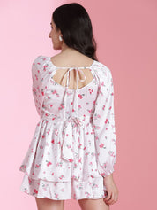 Kotty Floral Printed Puff Sleeve V-Neck Fit & Flare Mini Dress