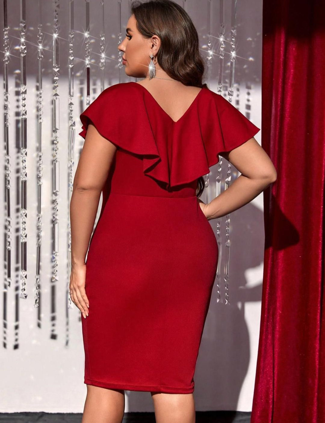 CURVE BY KOTTY Flutter Sleeve Bodycon Midi Dress