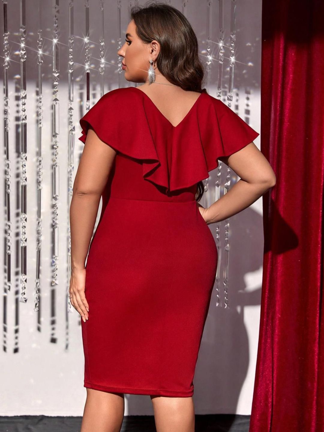 CURVE BY KOTTY Flutter Sleeve Bodycon Midi Dress