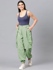 Kotty Women Relaxed High-Rise Easy Wash Cargos Trousers