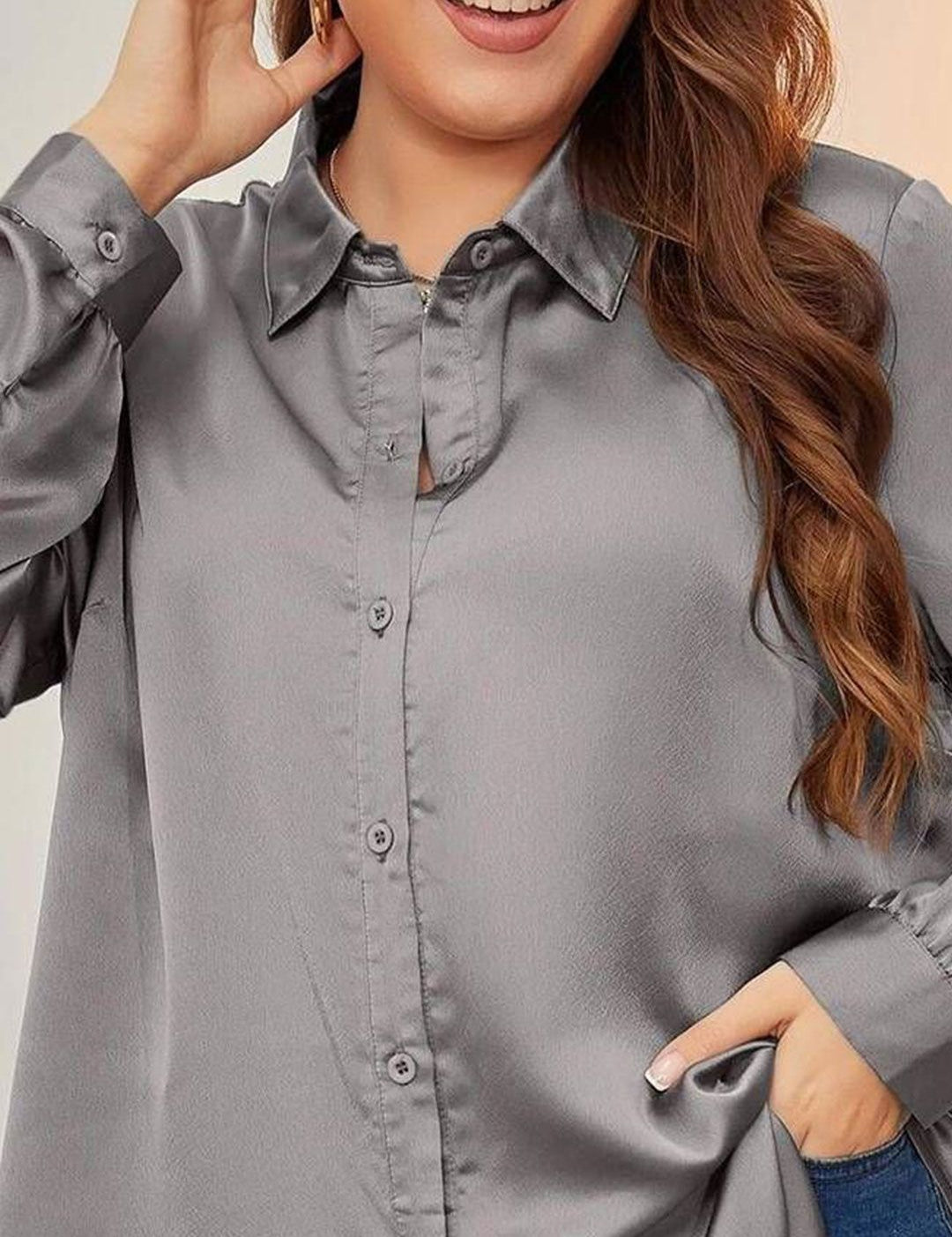 CURVE BY KOTTY Women Regular Fit Spread Collar Satin Shirt