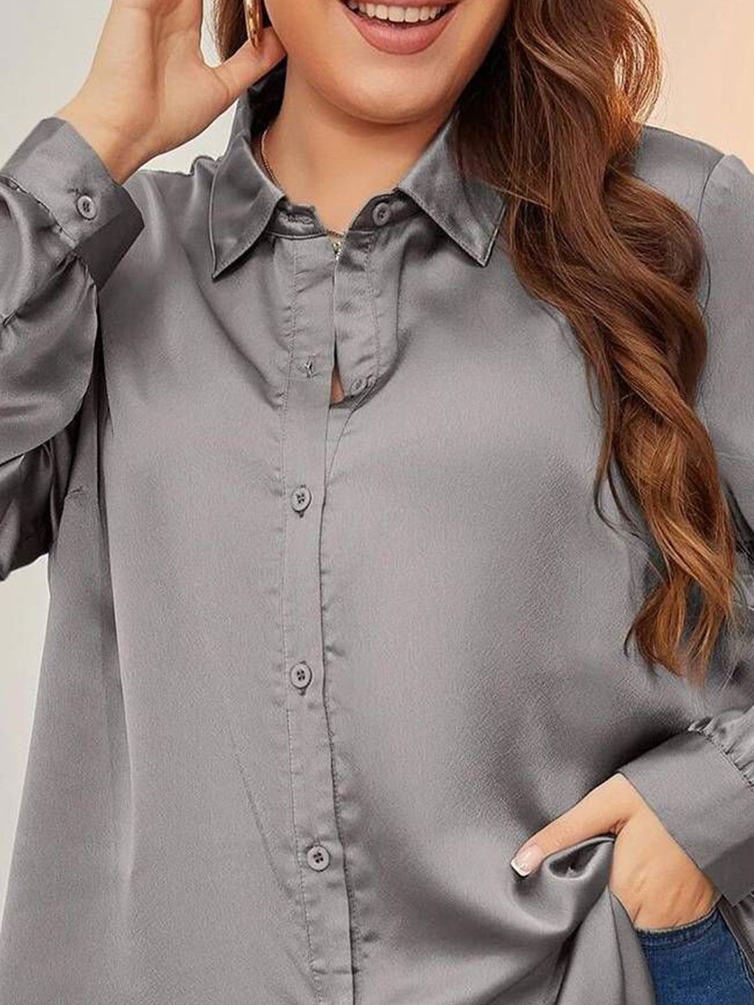 CURVE BY KOTTY Women Regular Fit Spread Collar Satin Shirt