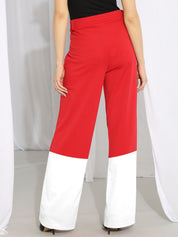 Kotty Women Colourblocked Relaxed Straight Fit High-Rise Easy Wash Pleated Trouser